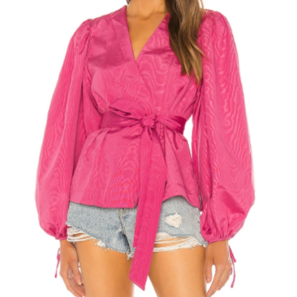 lpa - behati shirt jacket wrap puff sleeve blouse tie sleeves revolve